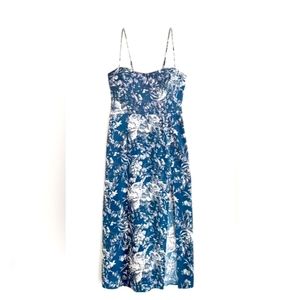 Abercrombie & Fitch Luxe Crepe High Slit Midi Dress, Navy Floral